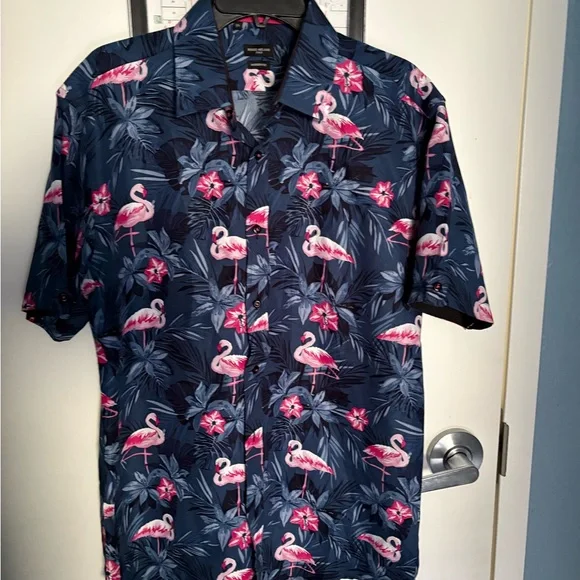 Rosso Milano Blue Floral Short Sleeve Button-Up Shirt Men's XL - Picture 1 of 8